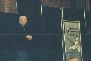 Astronaut F. Storey Musgrave answers questions at the ASTROCON 99 Banquet. Photo by Ed Flaspoehler