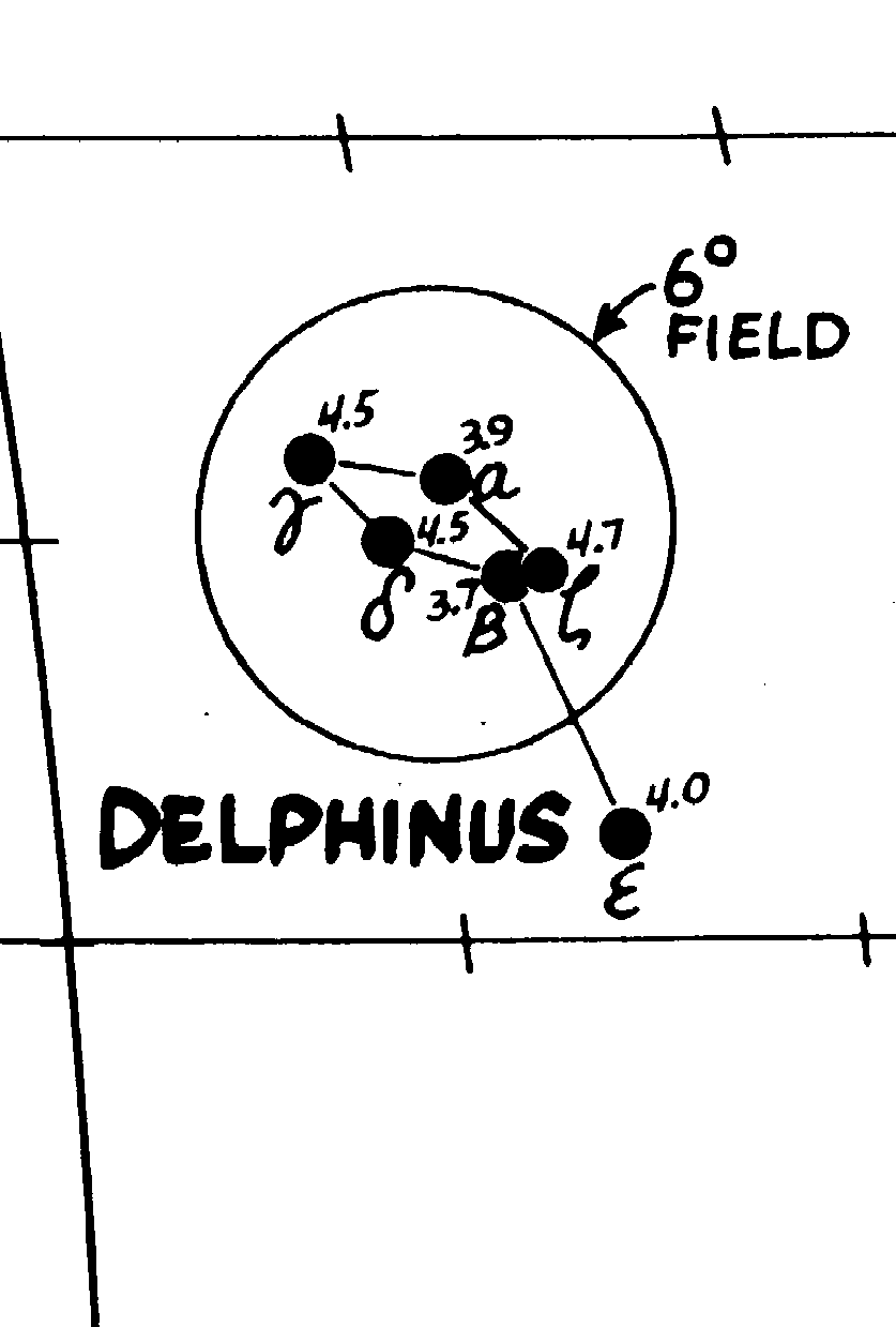 Delphinus Constellation Map. From Edmund Mag 5 Star Atlas. Copyright 1974 by Edumnd Scientific Corp.